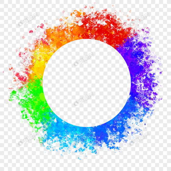 彩虹颜料飞溅圆圈水彩边框图片