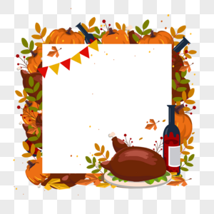 红酒烤火鸡方形感恩节边框图片