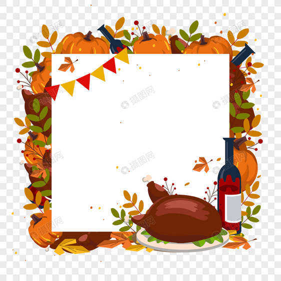 红酒烤火鸡方形感恩节边框图片
