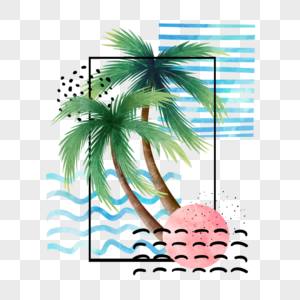 水彩棕榈树条纹图片