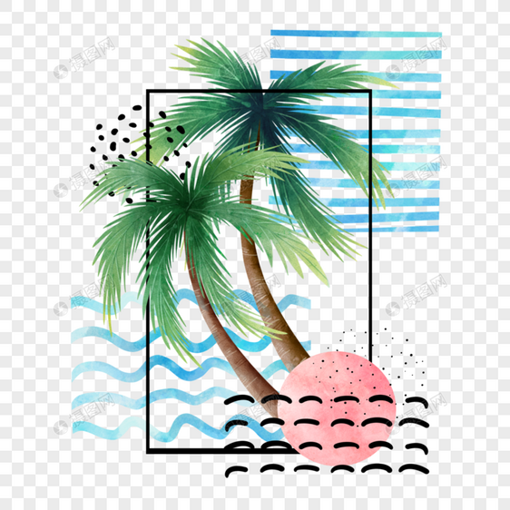 水彩棕榈树条纹图片