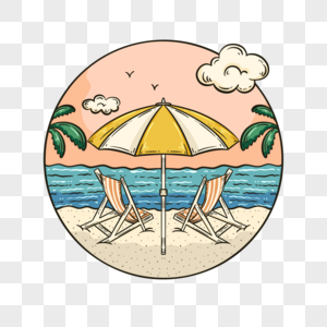 圆形彩色夏季卡通海边装饰图片
