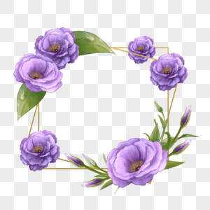 水彩花卉洋桔梗婚礼边框紫色图片