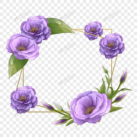 水彩花卉洋桔梗婚礼边框紫色图片