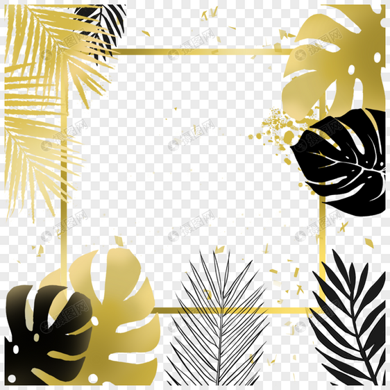金色边框质感龟背竹热带植物金箔图片