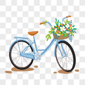 载着花卉的蓝色浪漫自行车图片