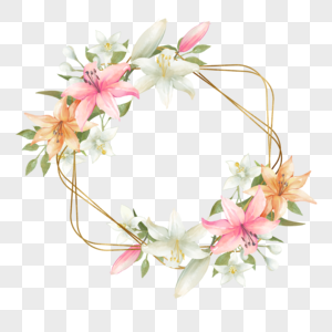 婚礼金框水彩花卉花朵植物框架图片