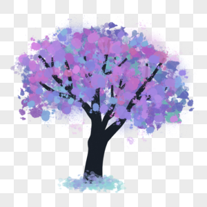 泼墨水彩蓝色树木图片