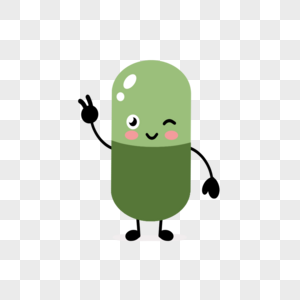 绿色胶囊药品卡通人物图片素材