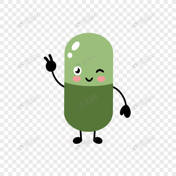 绿色胶囊药品卡通人物图片