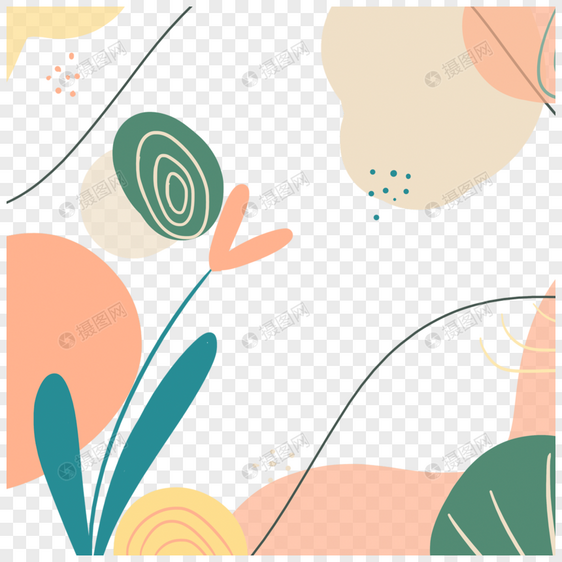 抽象树叶和色块孟菲斯边框图片