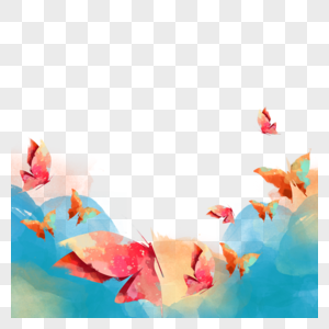 多彩蝴蝶飞舞水彩颜料边框图片
