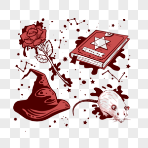 老鼠玫瑰魔法书抽象神秘组合剪贴画图片