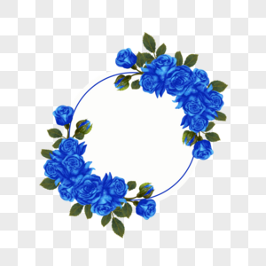 蓝色玫瑰圆形婚礼边框图片