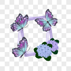 长方形紫色春季蝴蝶花卉边框图片