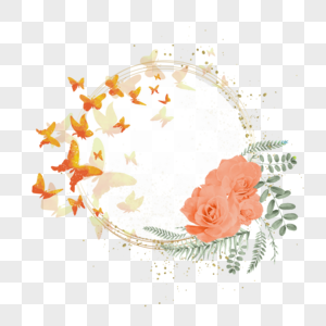春季蝴蝶花卉橙色边框图片