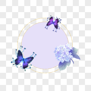 紫色圆形春季蝴蝶花卉边框图片