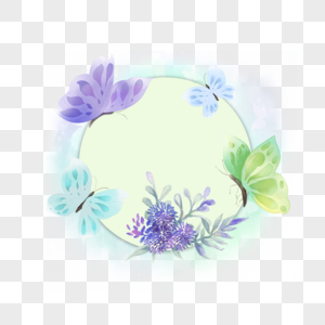 春季水彩蝴蝶花卉边框图片