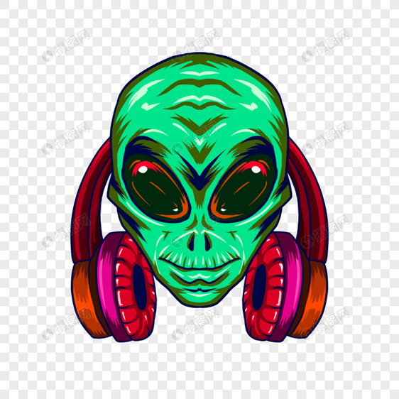 外星人徽标嘻风格带有红色耳机图片