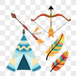帐篷弓箭羽毛波西米亚印第安彩色图片