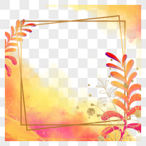 橙色渐变树叶植物花卉水彩边框图片