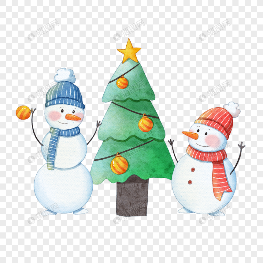 圣诞节装饰圣诞树的雪人图片