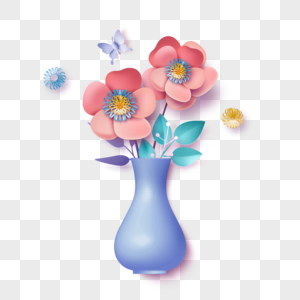 立体剪纸花卉蓝色花瓶边框图片