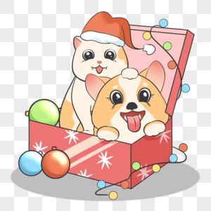 卡通风格可爱圣诞礼盒里的小动物图片