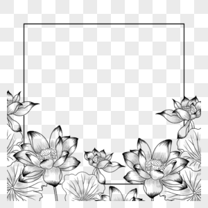 正方形手绘线稿荷花花卉边框图片