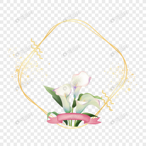 马蹄莲水彩婚礼边框花卉图片