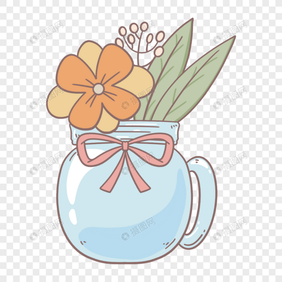 梅森罐装着花卉盆栽图片