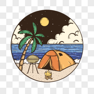 圆形彩色夏季卡通海滩装饰图片