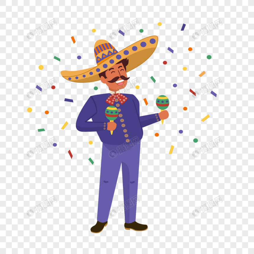 墨西哥五月节拿着沙锤的男人图片