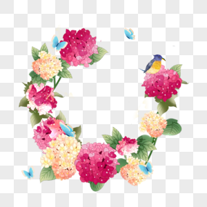水彩绣球花卉婚礼粉红色边框图片
