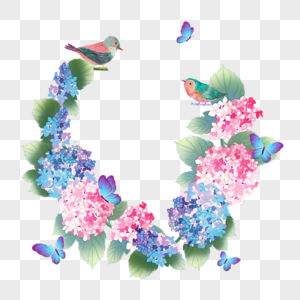 水彩绣球花卉婚礼边框图片
