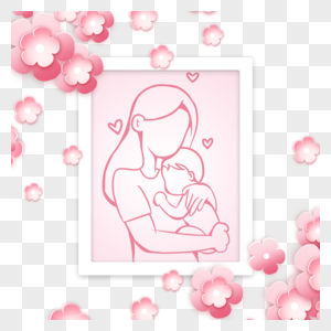 母亲节花卉线条相框剪影图片