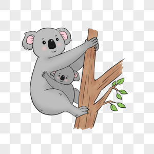 灰色可爱树袋熊母子爬树动物母亲节图片