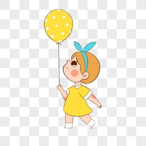 黄色拿着气球玩耍的小姑娘图片
