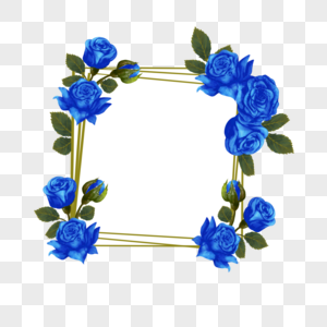 蓝色玫瑰方形婚礼边框图片