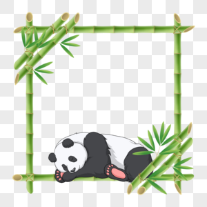 睡觉的熊猫竹子花卉边框图片