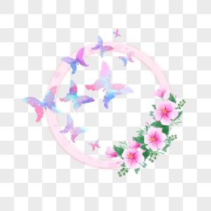 粉色春季蝴蝶花卉边框图片