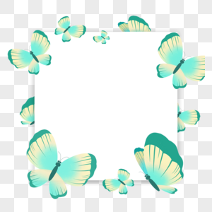 蓝色花蝴蝶正方形边框图片