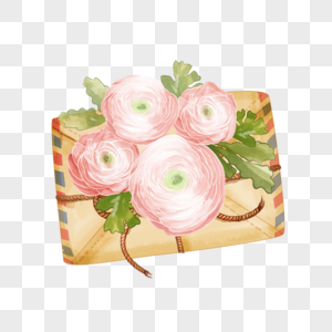 信封水彩花卉植物浅粉色可爱图片