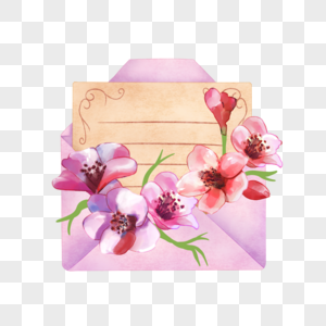 信封水彩花卉植物紫色信笺图片