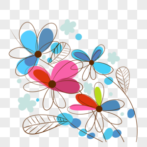 花卉植物抽象彩色线稿图片