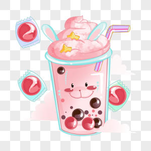 粉色卡通可爱兔子泡泡奶茶表情图片