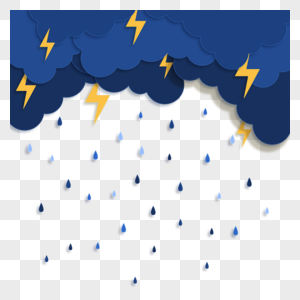 深蓝雷雨天气剪纸云朵插图图片