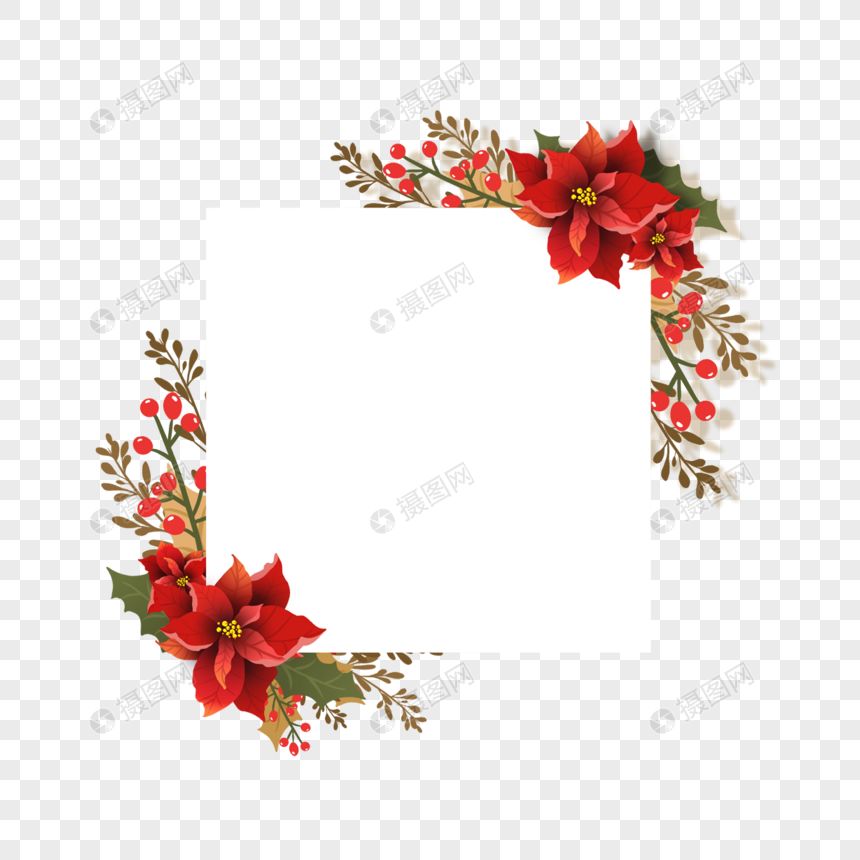 圣诞新年一品红花卉边框图片