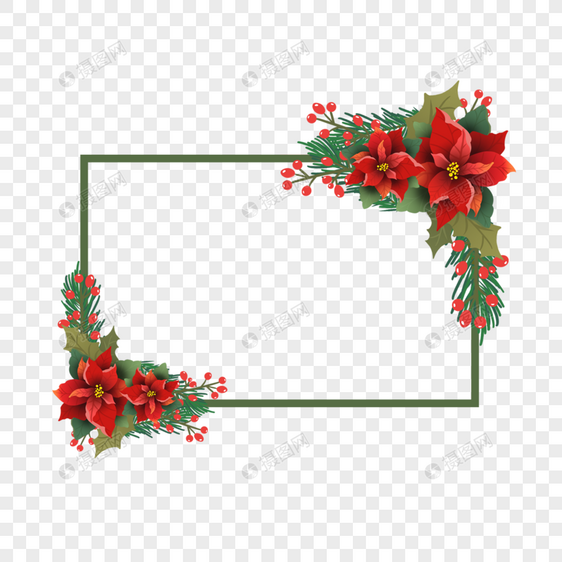 圣诞新年红色一品红花卉边框图片