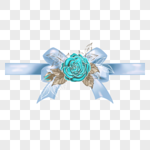 蓝色玫瑰花朵与蝴蝶结丝带图片